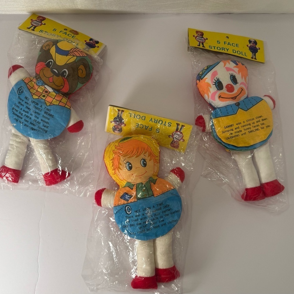 Lot of 3 Vintage Dan Dee/Other Plush Soft Cloth Flip Story Book Toy Dolls 11" 9"